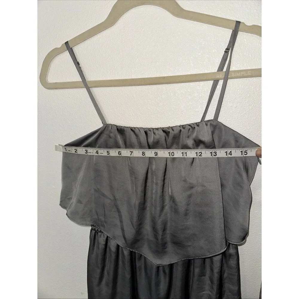 Banana Republic Maxi Dress Gray Elastic waist‎ Tired Ruffle Strap Satin Size 4
